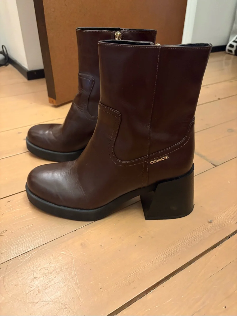 Coach Women’s Brown Leather Platform Ankle Boots
